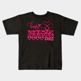 Happy women day 8th march groovy font with hearts Kids T-Shirt